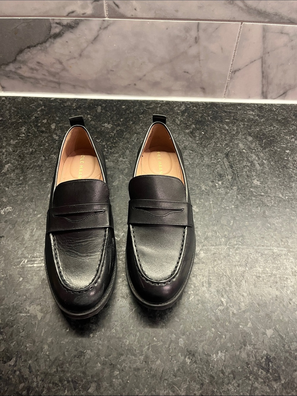 Cole Haan Black Leather Penny Loafers